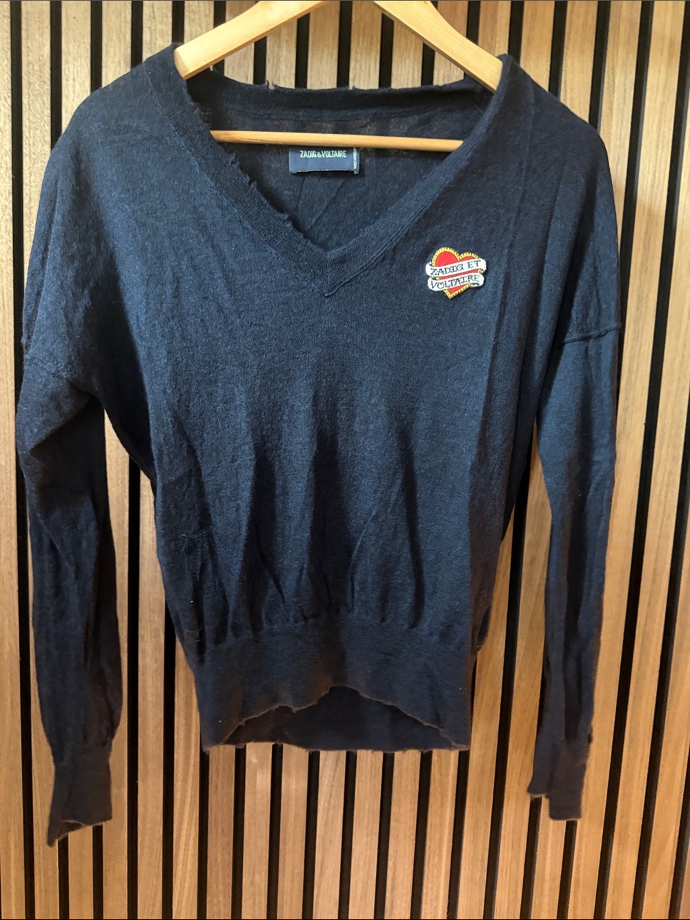 Zadig & Voltaire Navy Blue V‑Neck Sweater with Logo Patch